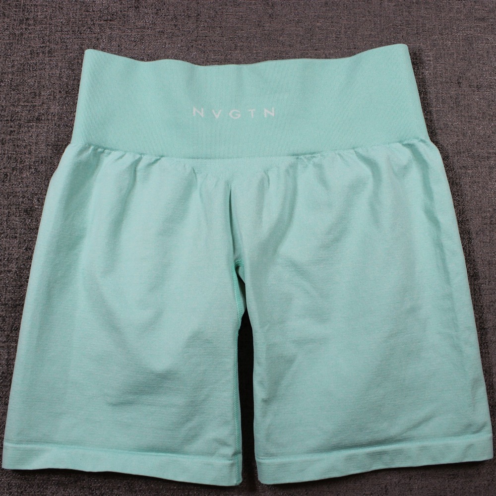 NVGTN Womens Mint Green Seamless High Waisted Biker Shorts Size L Gym Workout - Picture 3 of 9